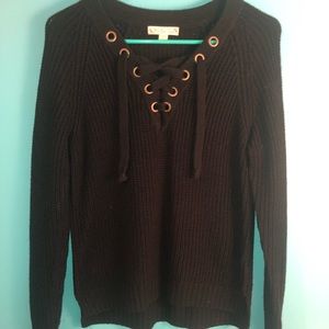 Lace-up black sweater